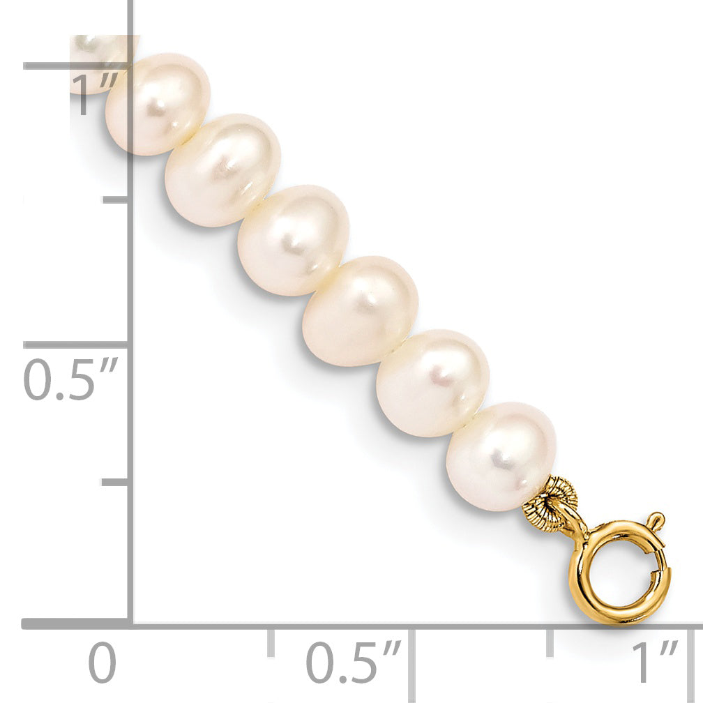 14K Yellow Gold Madi K 4 5mm White Egg Shape Freshwater Cultured Pearl 5 Inch Bracelet