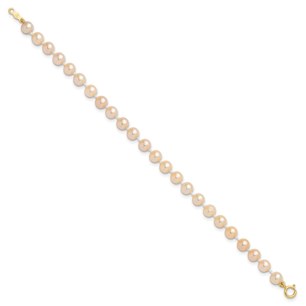 14K Yellow Gold Madi K 4-5mm Pink Freshwater Cultured Pearl 5.5" Bracelet & Earrings Set