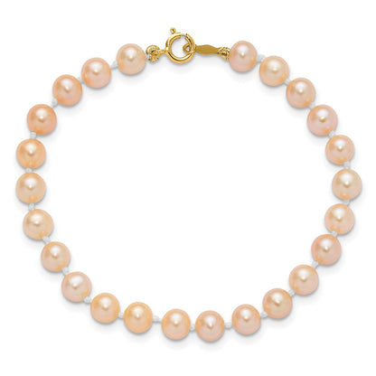 14K Yellow Gold Madi K 4-5mm Pink Freshwater Cultured Pearl 5.5" Bracelet & Earrings Set