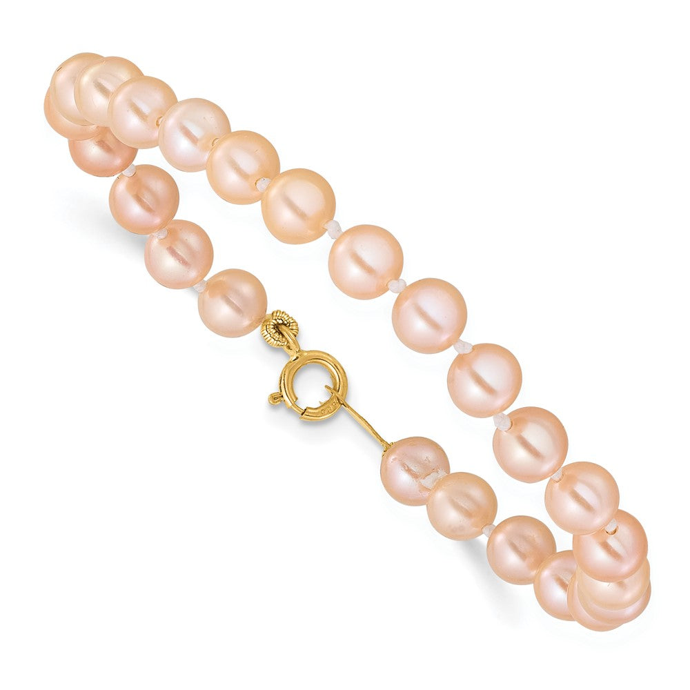 14K Yellow Gold Madi K 4-5mm Pink Freshwater Cultured Pearl 5.5" Bracelet & Earrings Set