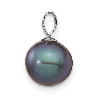 14k White Gold 14K White Gold 8-9mm Black Round Freshwater Cultured Pearl Pendant