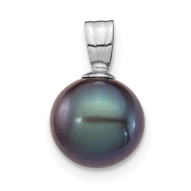 14k White Gold 14K White Gold 8-9mm Black Round Freshwater Cultured Pearl Pendant