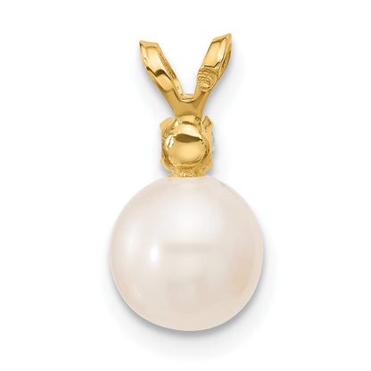 14k Yellow Gold 14k 7-7.5mm White Round Freshwater Cultured Pearl and .09BT Swiss Blue Topaz Pendant