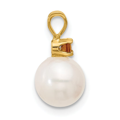 14k Yellow Gold 14k 7-7.5mm White Round Freshwater Cultured Pearl and .07CI Citrine Pendant