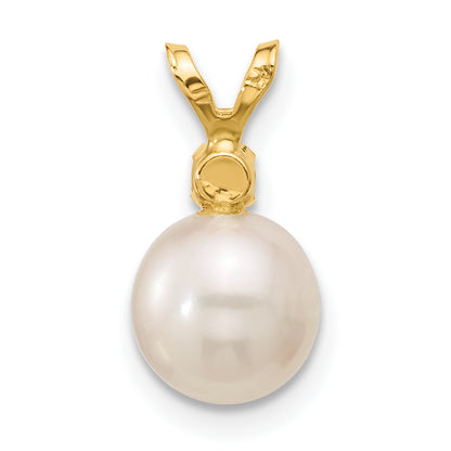 14k Yellow Gold 14k 7-7.5mm White Round Freshwater Cultured Pearl and .07CI Citrine Pendant