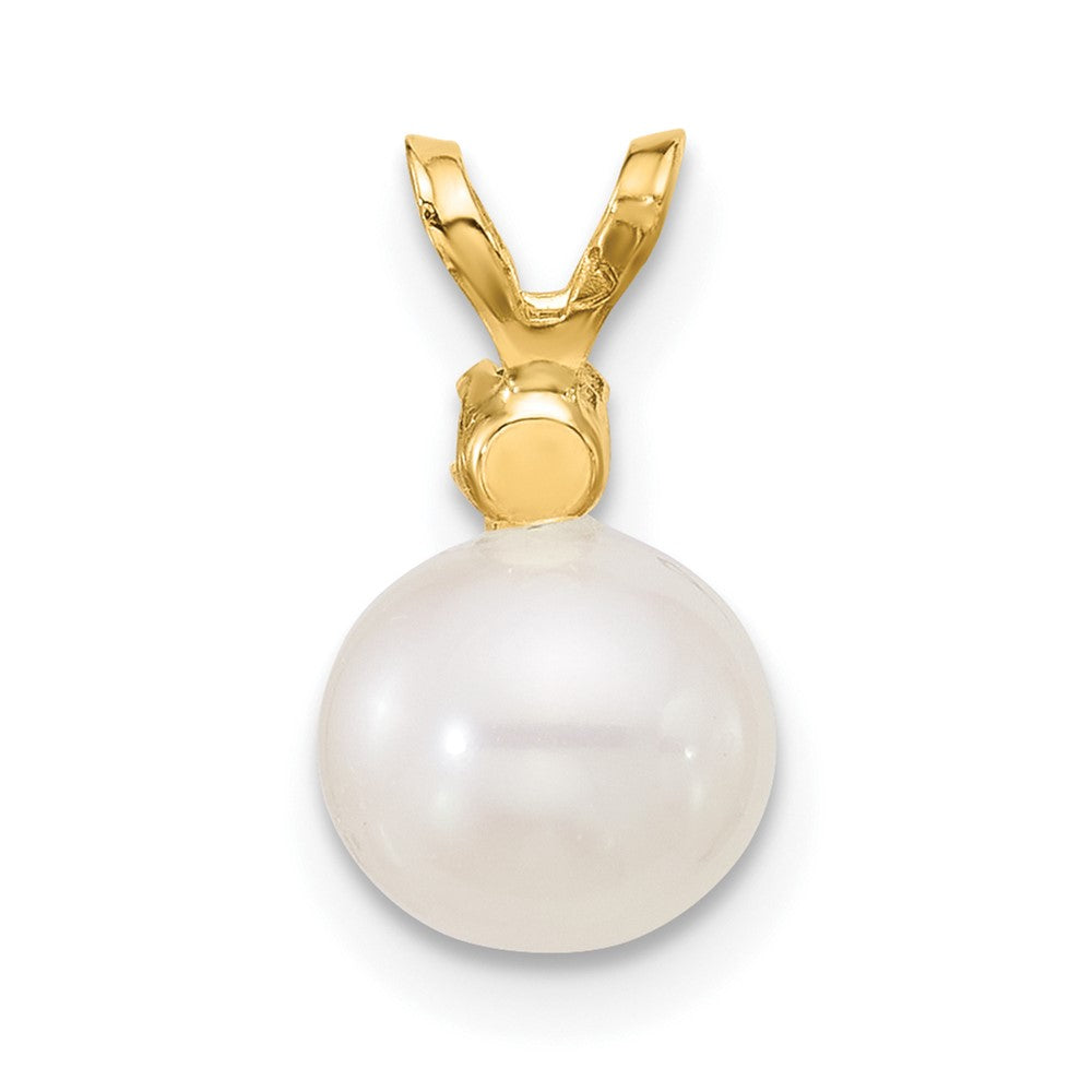 14K Yellow Gold 7-7.5mm White Round Fwc Pearl Emerald Pendant