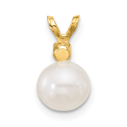 14K Yellow Gold 7-7.5mm White Round Fwc Pearl Emerald Pendant