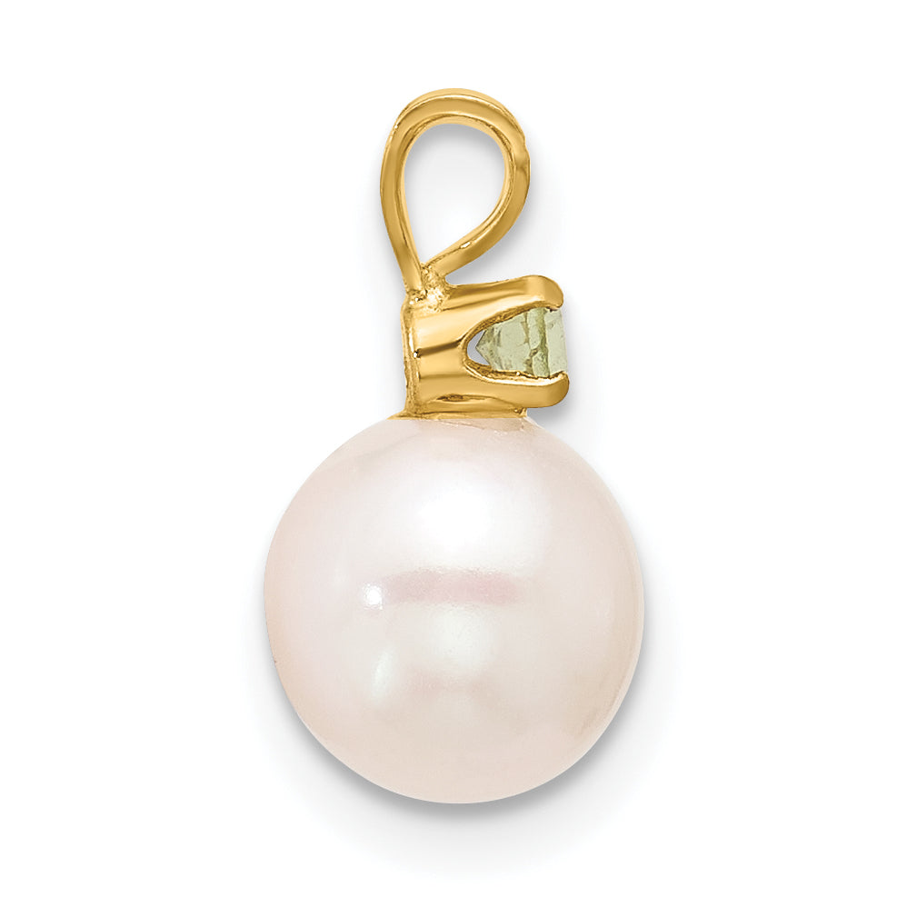 14k Yellow Gold 14k 7-7.5mm White Round Freshwater Cultured Pearl and .07PE Peridot Pendant