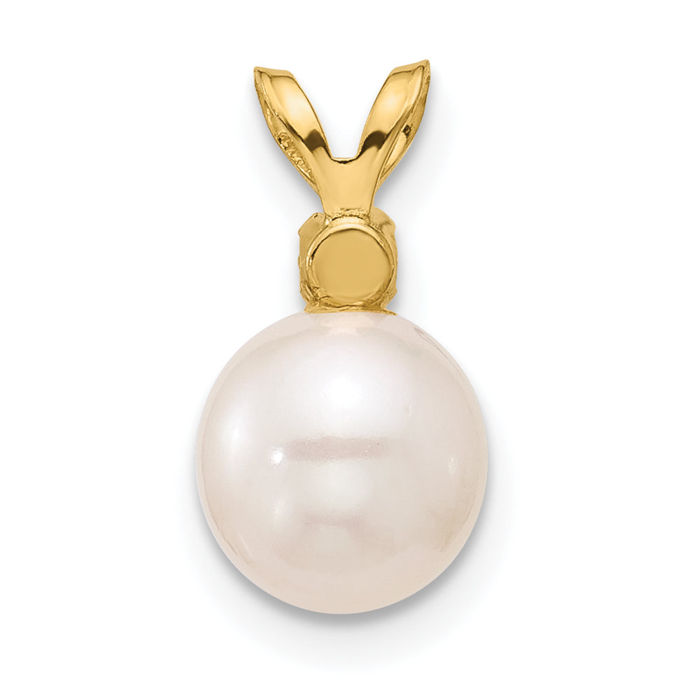 14k Yellow Gold 14k 7-7.5mm White Round Freshwater Cultured Pearl and .07PE Peridot Pendant