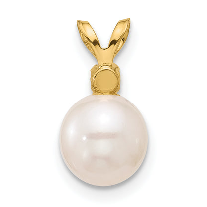 14k Yellow Gold 14k 7-7.5mm White Round Freshwater Cultured Pearl and .07PE Peridot Pendant