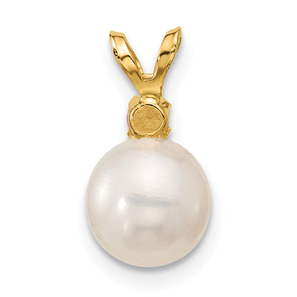 14k Yellow Gold 14k 7-7.5mm White Round Freshwater Cultured Pearl and .07PT Pink Topaz Pendant