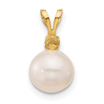 14k Yellow Gold 14k 7-7.5mm White Round Freshwater Cultured Pearl and .09SQ Smoky Quartz Pendant