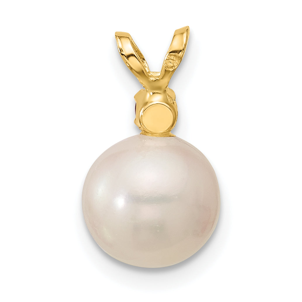 14k Yellow Gold 14k 8-8.5mm White Round Freshwater Cultured Pearl and .09CI Citrine Pendant