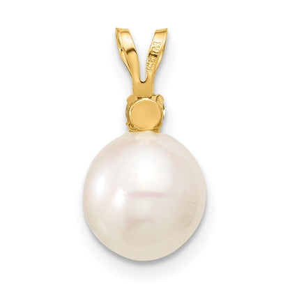 14k Yellow Gold 14k 8-8.5mm White Round Freshwater Cultured Pearl and .07PE Peridot Pendant