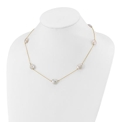14K Yellow Gold 10 11mm White Keshi Freshwater Cultured Pearl 7 Station 20 Inch Necklace
