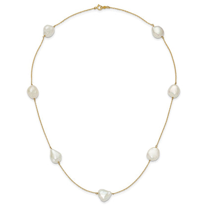 14K Yellow Gold 10 11mm White Keshi Freshwater Cultured Pearl 7 Station 20 Inch Necklace
