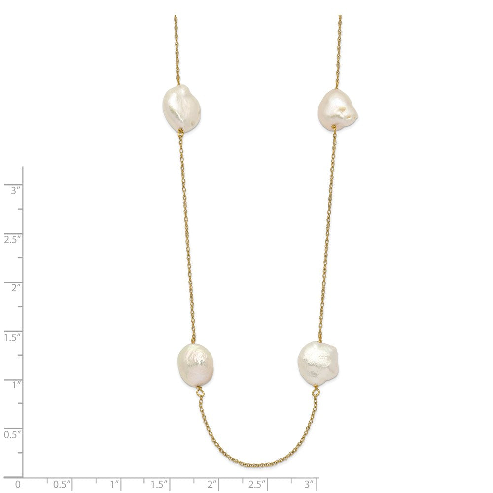 14K Yellow Gold 10 11mm White Keshi Freshwater Cultured Pearl 7 Station 20 Inch Necklace