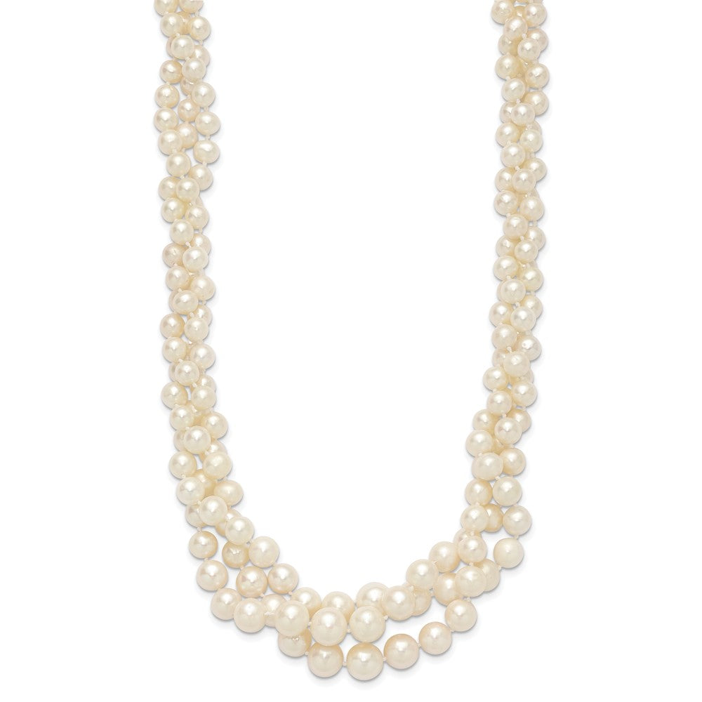 14K Yellow Gold 5 9mm White Semi Round Freshwater Cultured Pearl Multi Strand 19 Inch Necklace