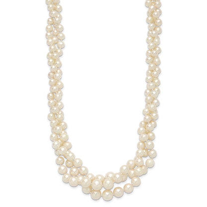 14K Yellow Gold 5 9mm White Semi Round Freshwater Cultured Pearl Multi Strand 19 Inch Necklace