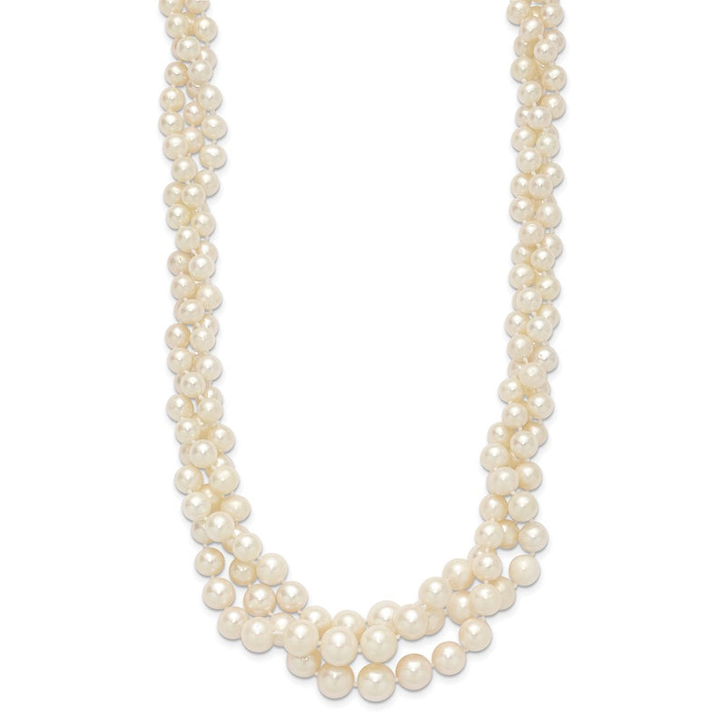 14K Yellow Gold 5 9mm White Semi Round Freshwater Cultured Pearl Multi Strand 19 Inch Necklace