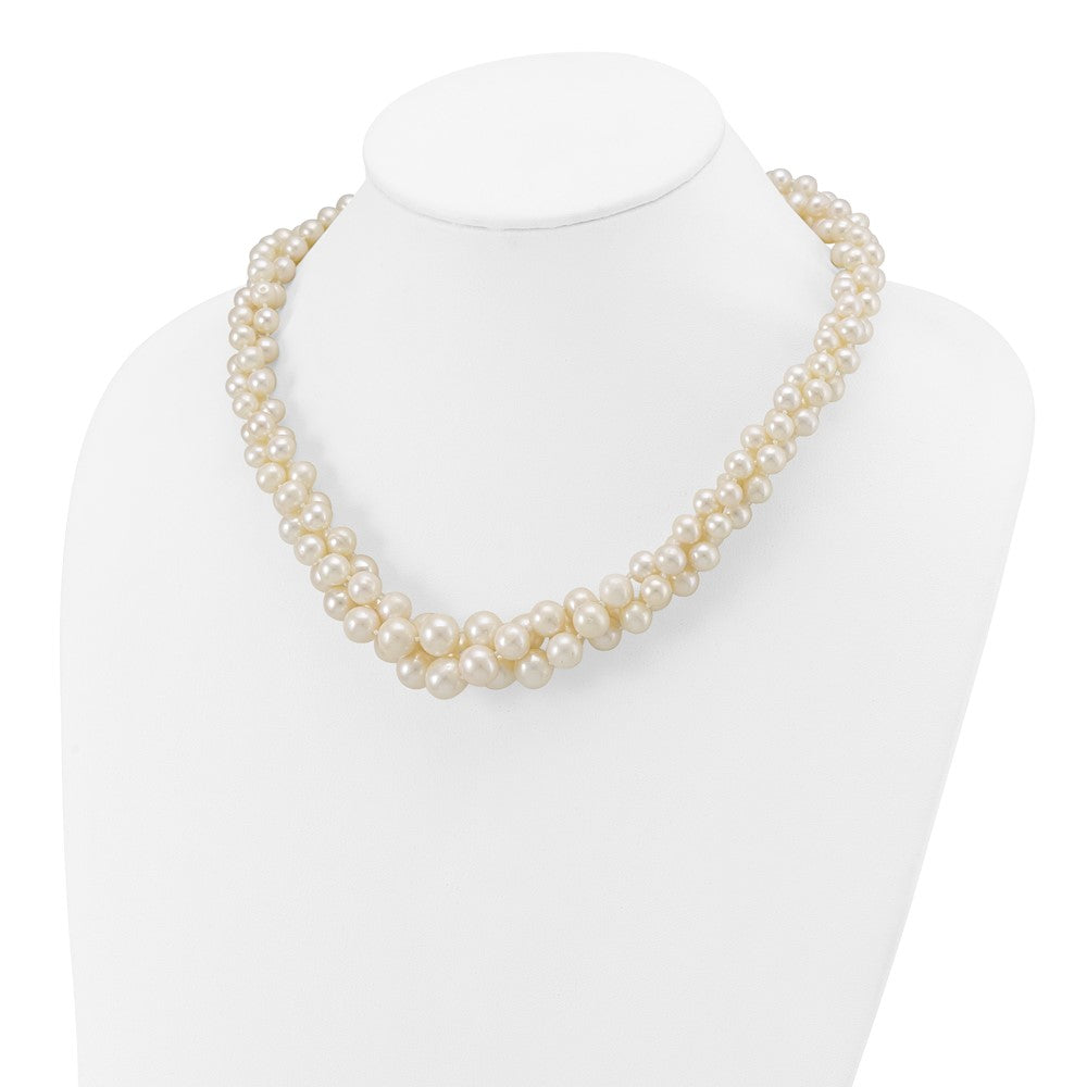 14K Yellow Gold 5 9mm White Semi Round Freshwater Cultured Pearl Multi Strand 19 Inch Necklace