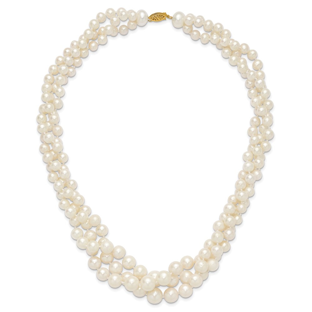 14K Yellow Gold 5 9mm White Semi Round Freshwater Cultured Pearl Multi Strand 19 Inch Necklace
