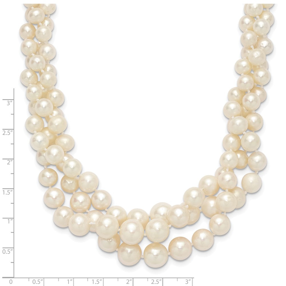 14K Yellow Gold 5 9mm White Semi Round Freshwater Cultured Pearl Multi Strand 19 Inch Necklace