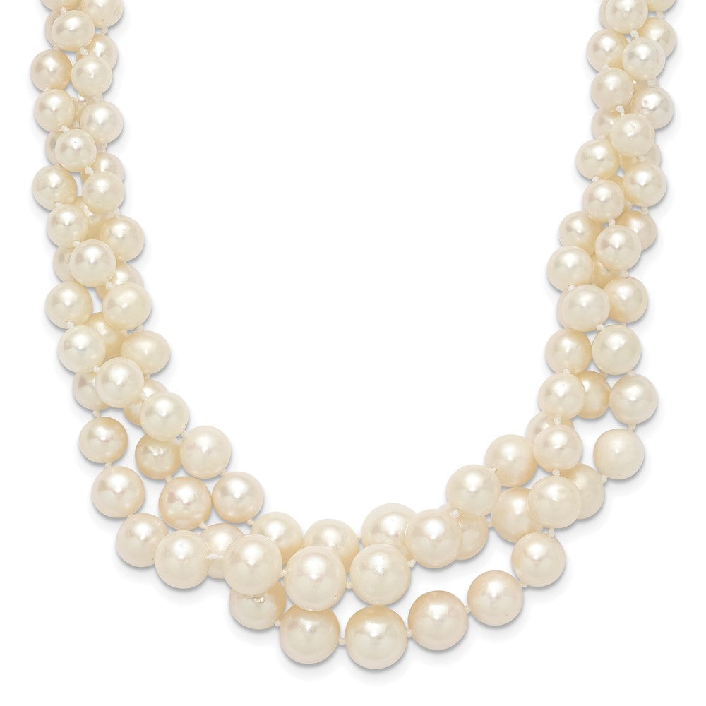 14K Yellow Gold 5 9mm White Semi Round Freshwater Cultured Pearl Multi Strand 19 Inch Necklace