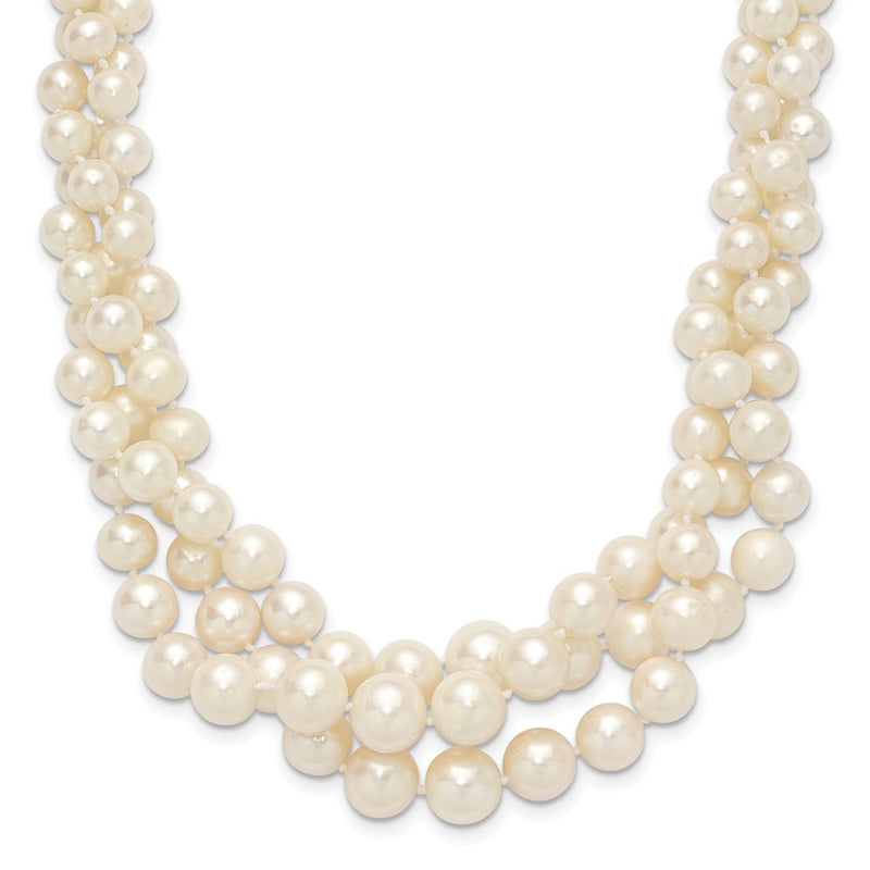 14K Yellow Gold 5 9mm White Semi Round Freshwater Cultured Pearl Multi Strand 19 Inch Necklace