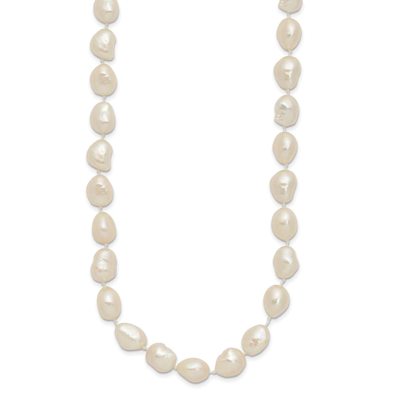 14K Yellow Gold 7X11 White Baroque Freshwater Cultured Pearl 18 Inch Necklace