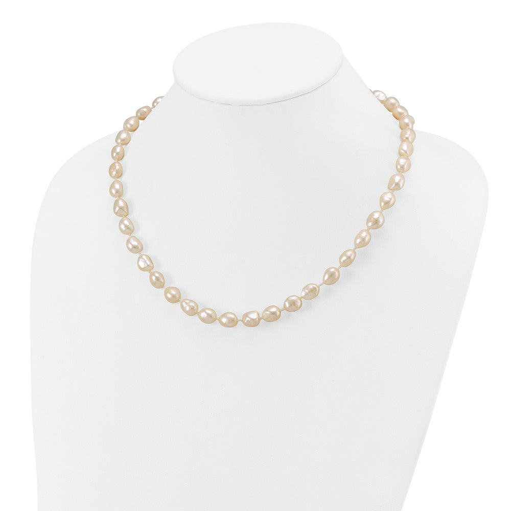 14K Yellow Gold 7X11 White Baroque Freshwater Cultured Pearl 18 Inch Necklace