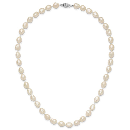 14K Yellow Gold 7X11 White Baroque Freshwater Cultured Pearl 18 Inch Necklace