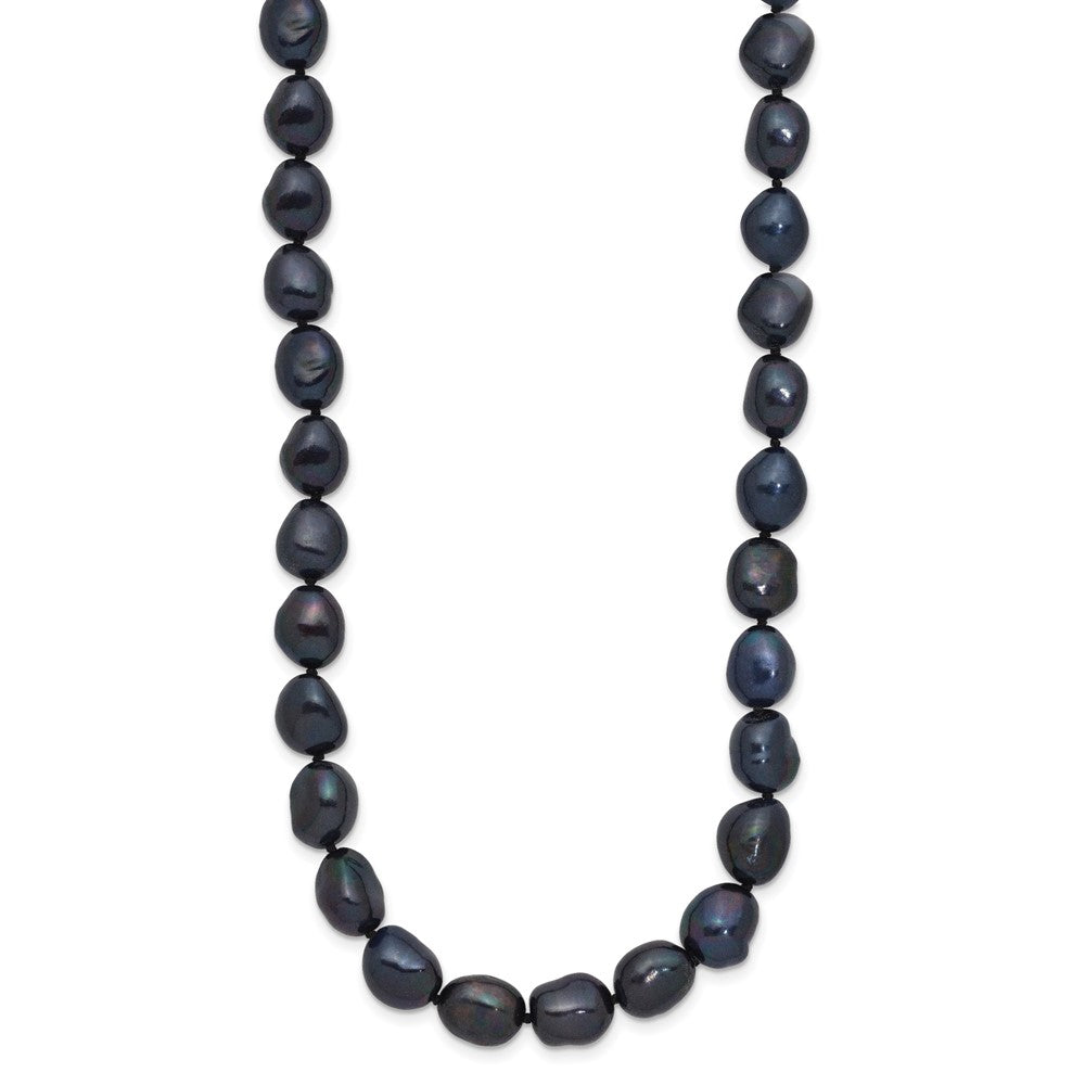 14K White Gold 7X11 Black Baroque Freshwater Cultured Pearl 18 Inch Necklace