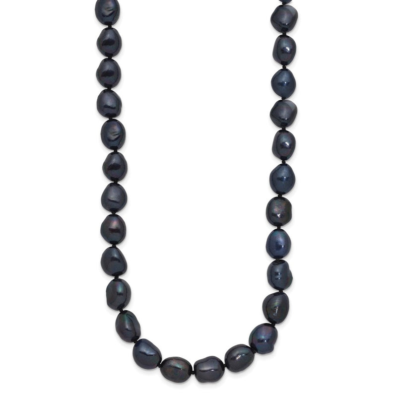 14K White Gold 7X11 Black Baroque Freshwater Cultured Pearl 18 Inch Necklace