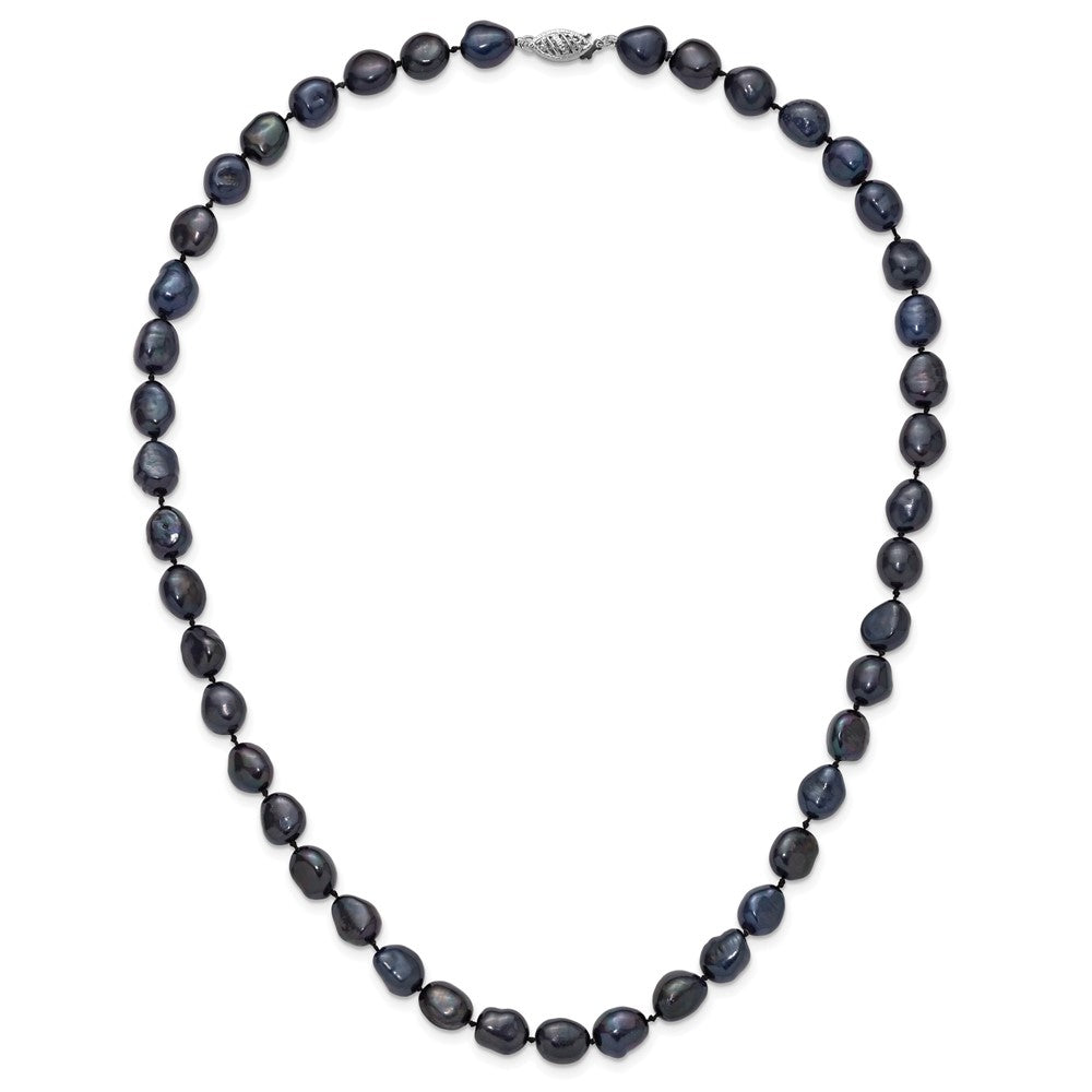14K White Gold 7X11 Black Baroque Freshwater Cultured Pearl 18 Inch Necklace