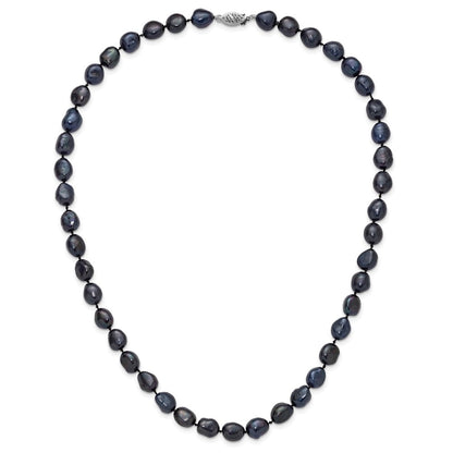 14K White Gold 7X11 Black Baroque Freshwater Cultured Pearl 18 Inch Necklace