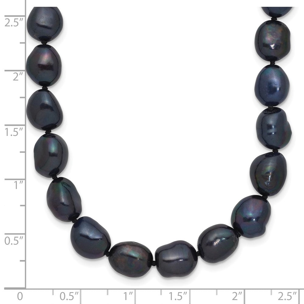 14K White Gold 7X11 Black Baroque Freshwater Cultured Pearl 18 Inch Necklace