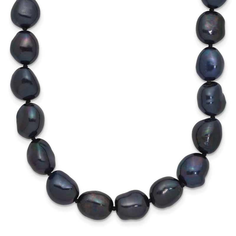 14K White Gold 7X11 Black Baroque Freshwater Cultured Pearl 18 Inch Necklace