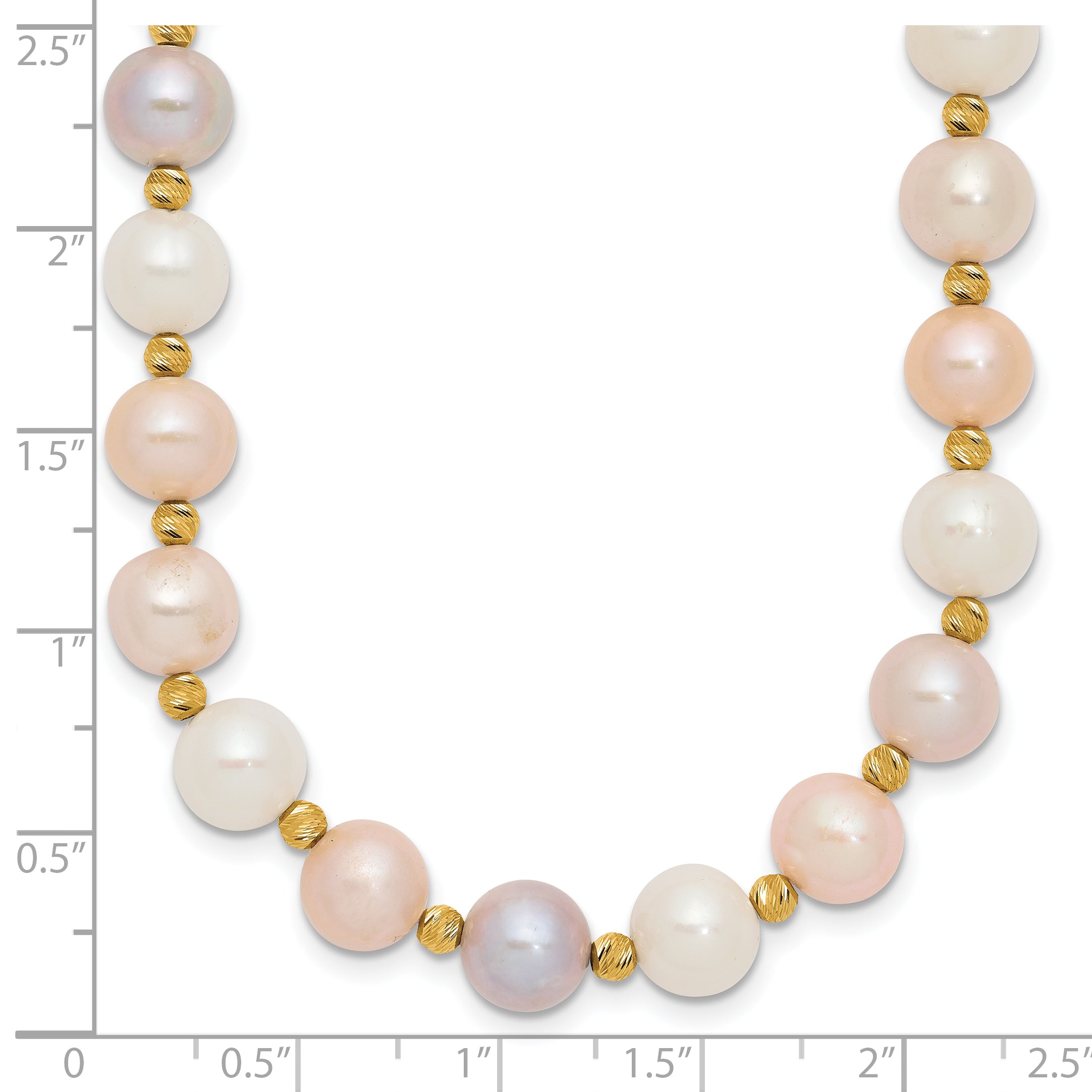 14K Yellow Gold 8 9mm Pink/Purple/White Semi Round Freshwater Cultured Pearl And Diamond Cut Beaded 18 Inch Necklace