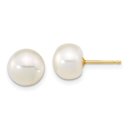 14K Yellow Gold 8-9mm Near Rnd Fwc Pearl Earring w/1in Ext Bracelet w/2in Necklace Set