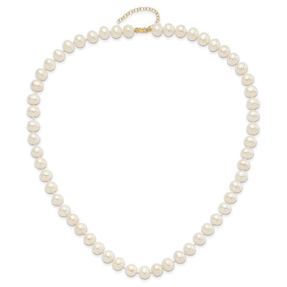 14K Yellow Gold 8-9mm Near Rnd Fwc Pearl Earring w/1in Ext Bracelet w/2in Necklace Set