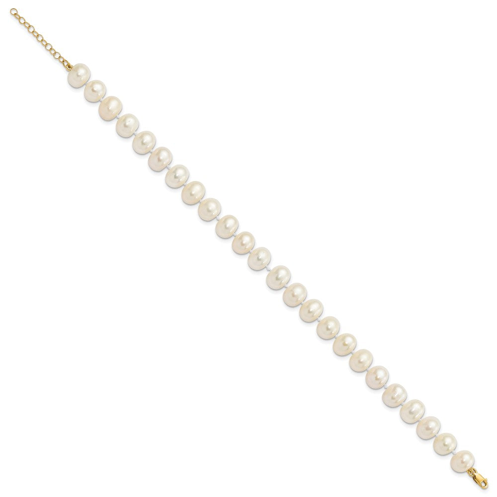14K Yellow Gold 8-9mm Near Rnd Fwc Pearl Earring w/1in Ext Bracelet w/2in Necklace Set