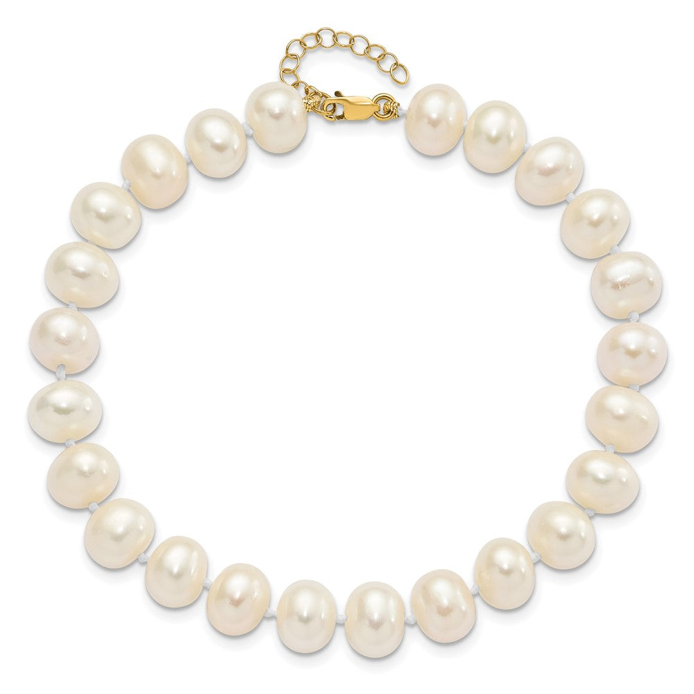 14K Yellow Gold 8-9mm Near Rnd Fwc Pearl Earring w/1in Ext Bracelet w/2in Necklace Set