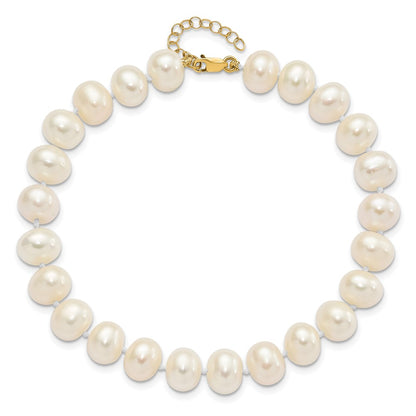 14K Yellow Gold 8-9mm Near Rnd Fwc Pearl Earring w/1in Ext Bracelet w/2in Necklace Set