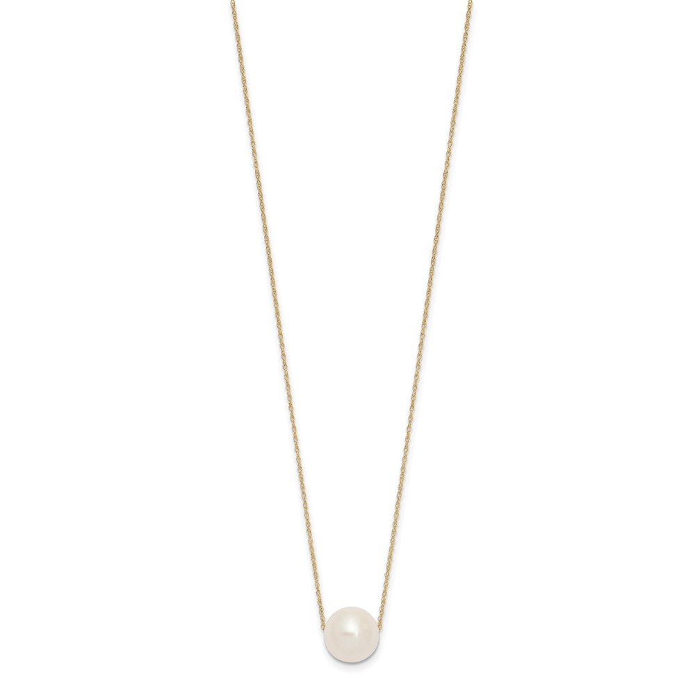 14K Yellow Gold 10 11mm White Semi Round Freshwater Cultured Pearl Rope 17 Inch Necklace