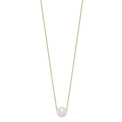 14K Yellow Gold 10 11mm White Semi Round Freshwater Cultured Pearl Rope 17 Inch Necklace