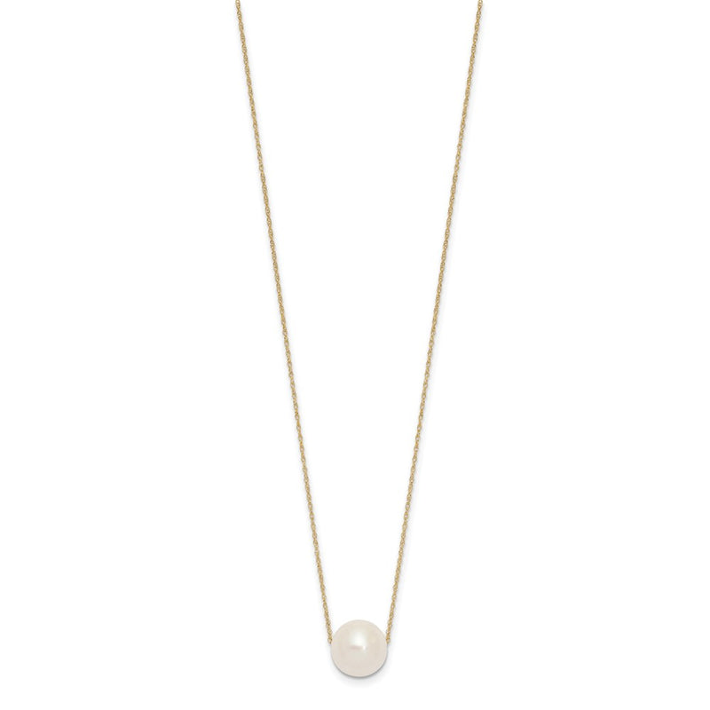 14K Yellow Gold 10 11mm White Semi Round Freshwater Cultured Pearl Rope 17 Inch Necklace