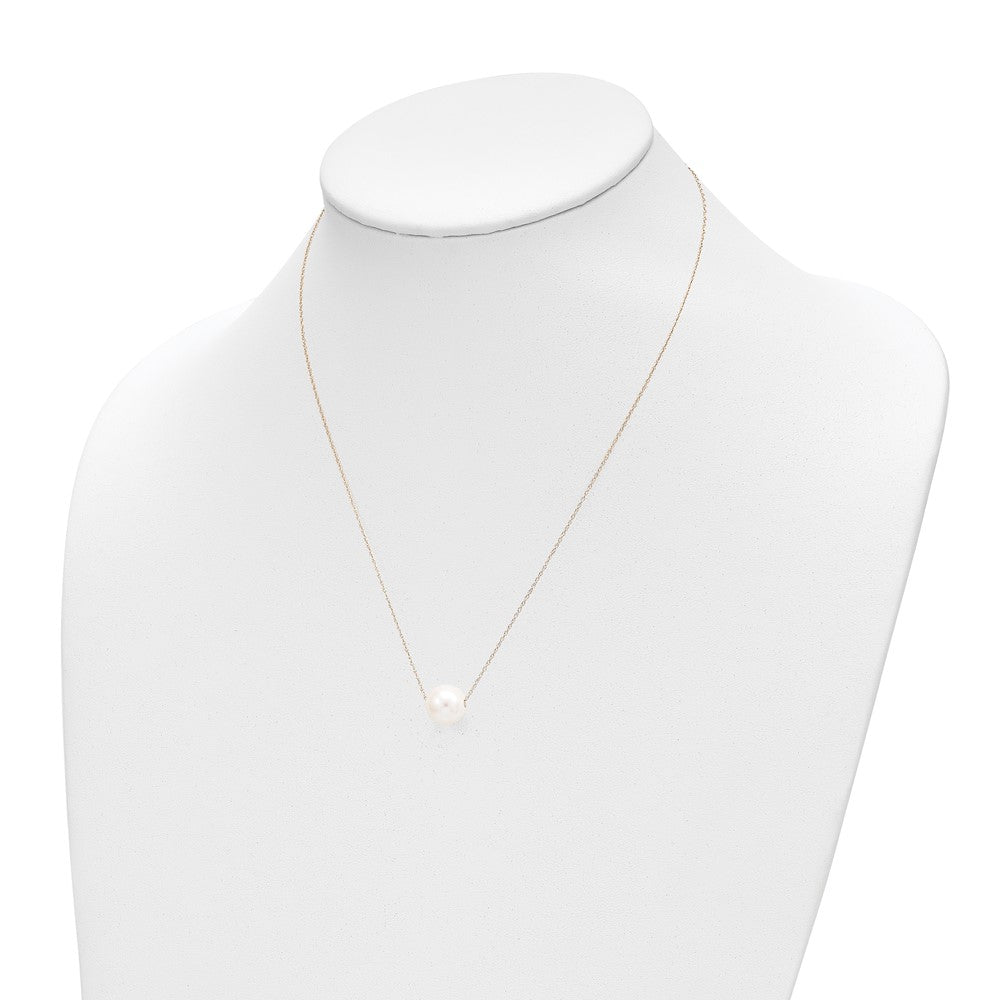 14K Yellow Gold 10 11mm White Semi Round Freshwater Cultured Pearl Rope 17 Inch Necklace