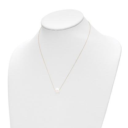 14K Yellow Gold 10 11mm White Semi Round Freshwater Cultured Pearl Rope 17 Inch Necklace