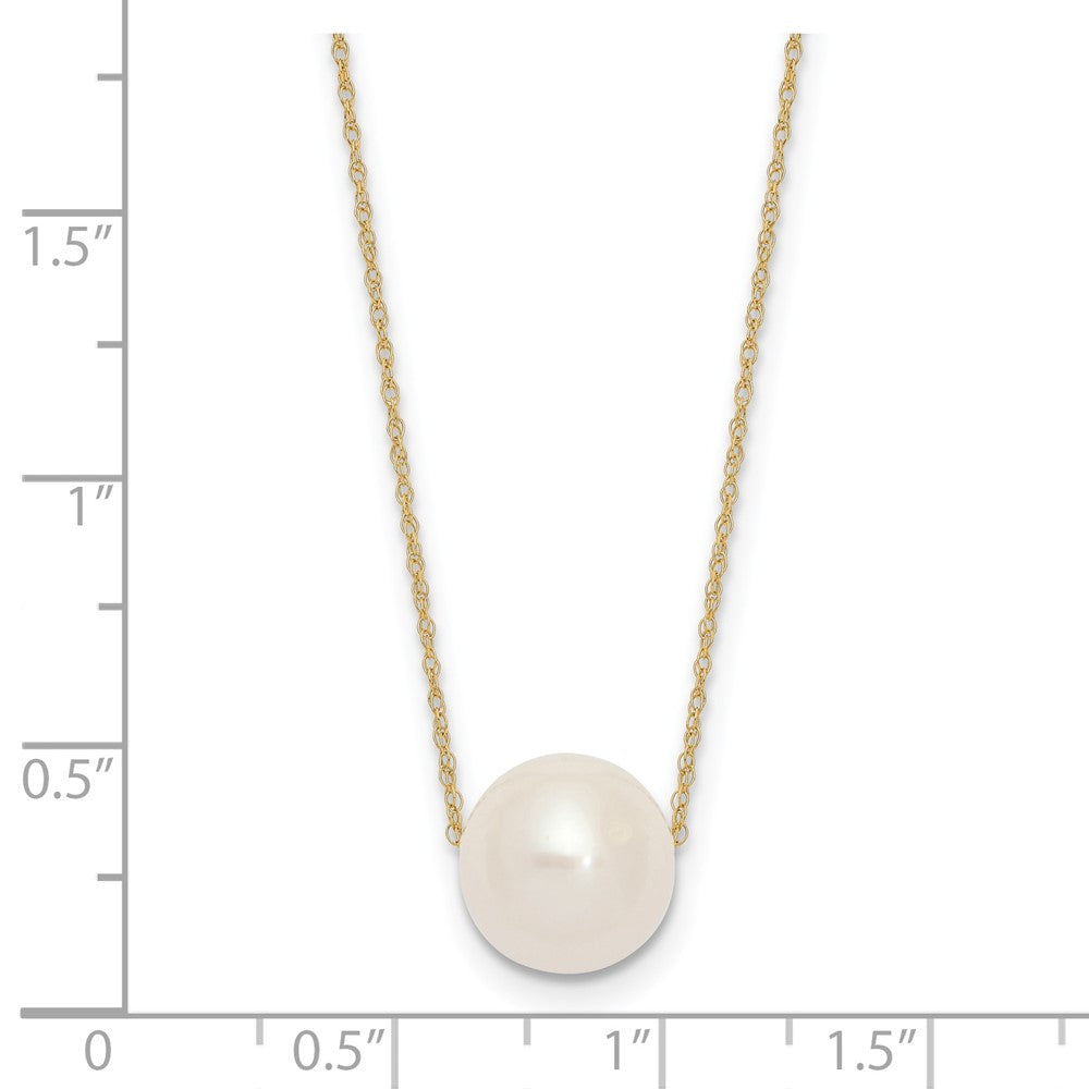 14K Yellow Gold 10 11mm White Semi Round Freshwater Cultured Pearl Rope 17 Inch Necklace